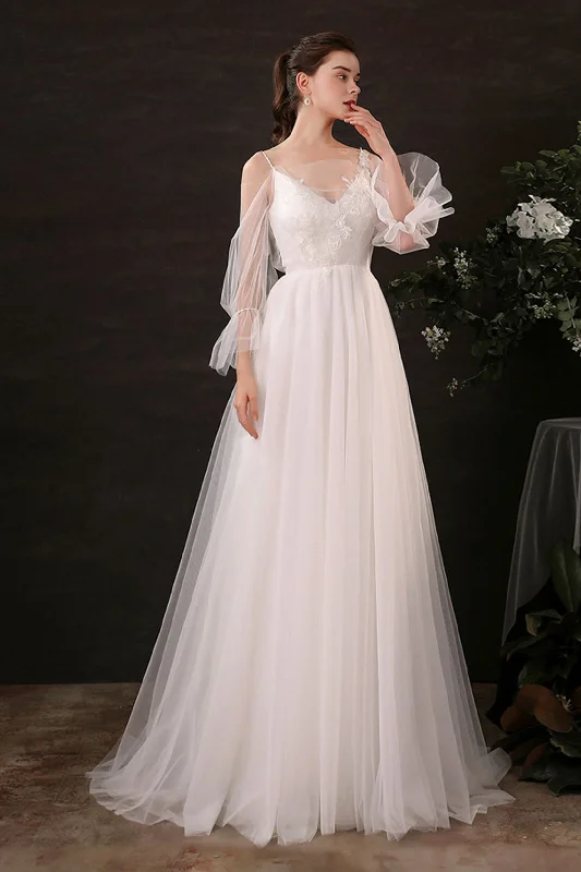 Best necklaces and pendants with butterfly wings for a delicate, graceful style-A-Line Floor Length Lace Tulle Wedding Dress CW2688