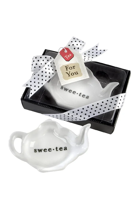 Necklaces and pendants with diamond pendants for a luxurious sparkling effect-Baby Shower Gifts&Wedding Favors Tea Ceramic Tea-Bag Caddy in Black&White Gift Box CGF0192 (Set of 6 pcs)