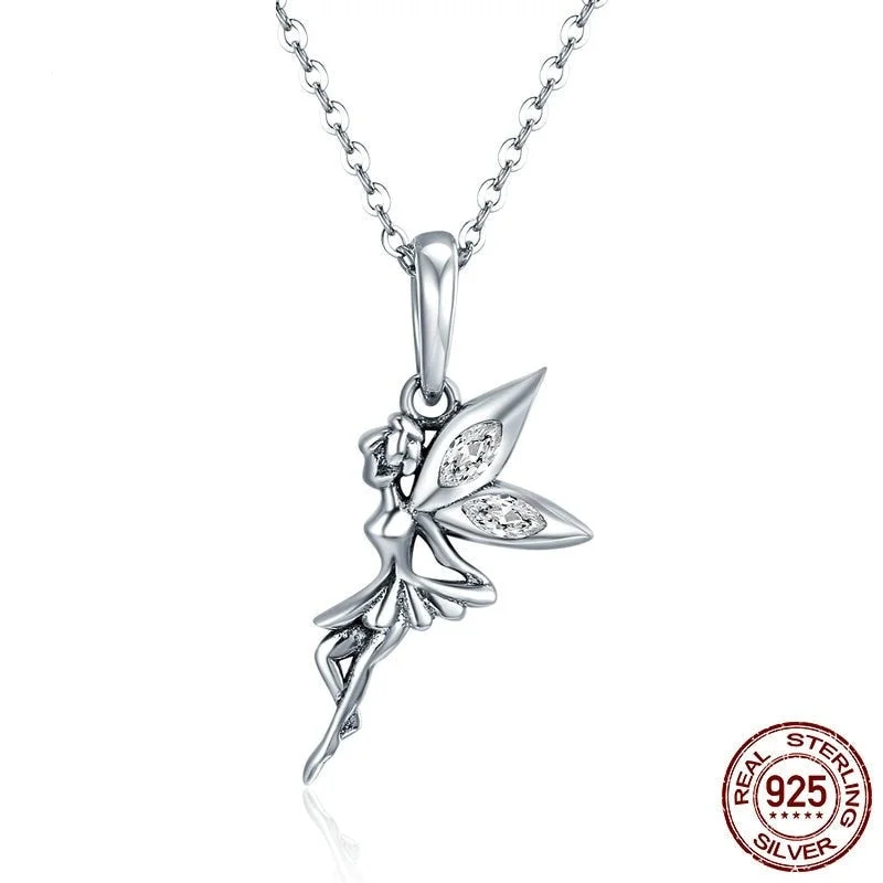 Best necklaces and pendants with sterling silver for an affordable yet stylish choice-100% 925 Sterling Silver Flower Fairy Long Necklace