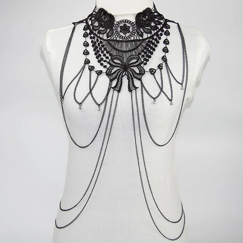 Best necklaces and pendants with art deco elements for a vintage, glamorous design-Body Accessories | Lace Shoulder Costume| Lace Goth