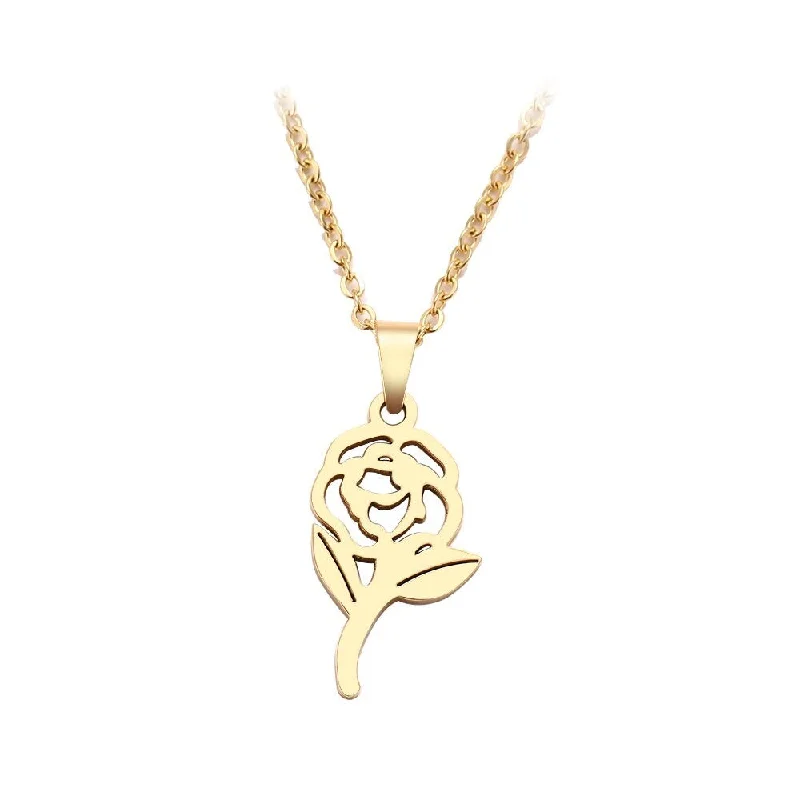 Layered necklaces and pendants for a trendy and fashionable stacked look-Stainless Steel Necklace For Women Rose Flower Statement Boho