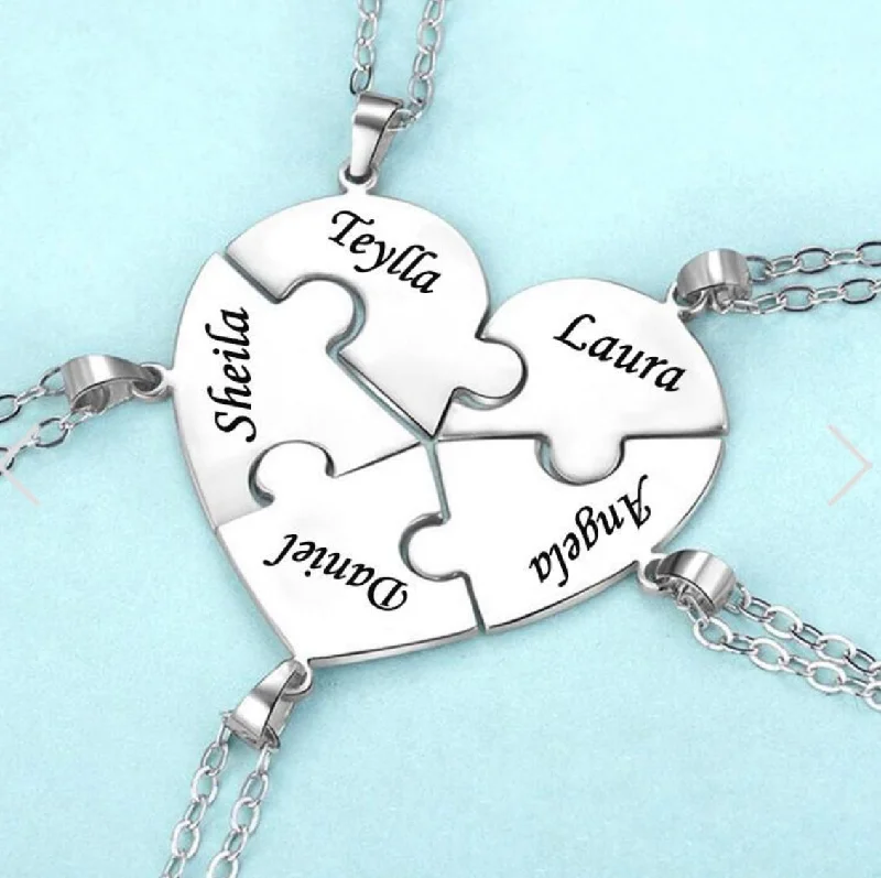 Beautiful necklaces and pendants with geometric shapes for a modern, artistic design-Custom Names Heart Necklace Heart Puzzle Necklace Engraved Names