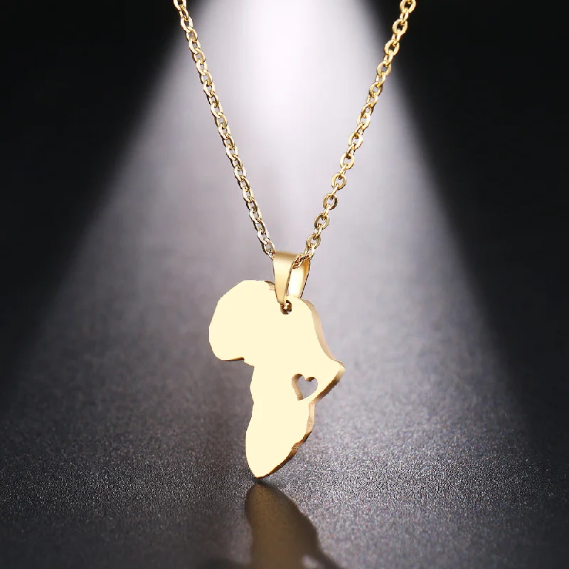 Necklaces and pendants with pearls for a classic and sophisticated touch-Stainless Steel Necklace For Women Man Africa Map Gold And