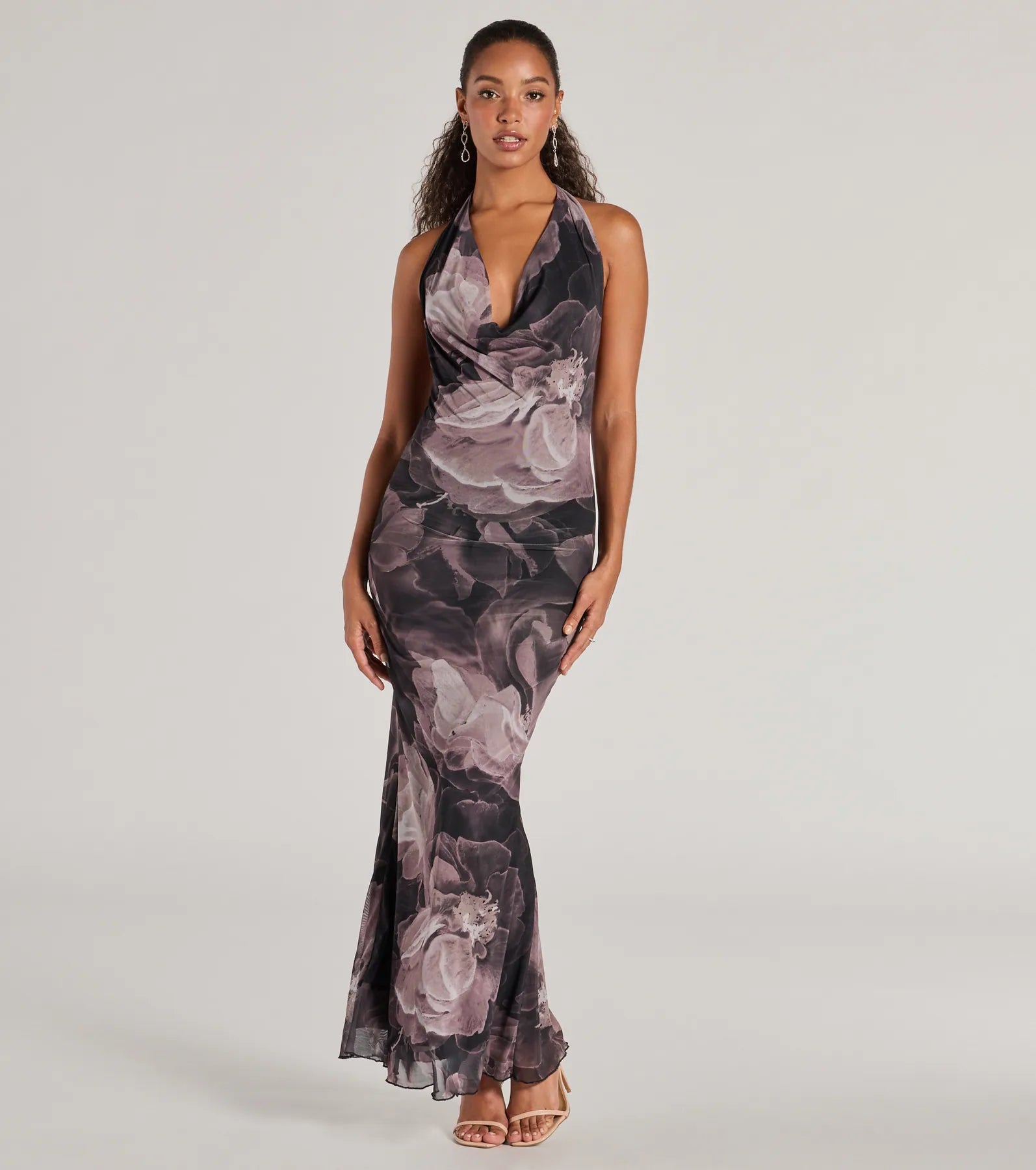 Necklaces and pendants with leaf-shaped designs for an earthy, organic feel-Drama-Worthy Abstract Floral Mesh Maxi Dress