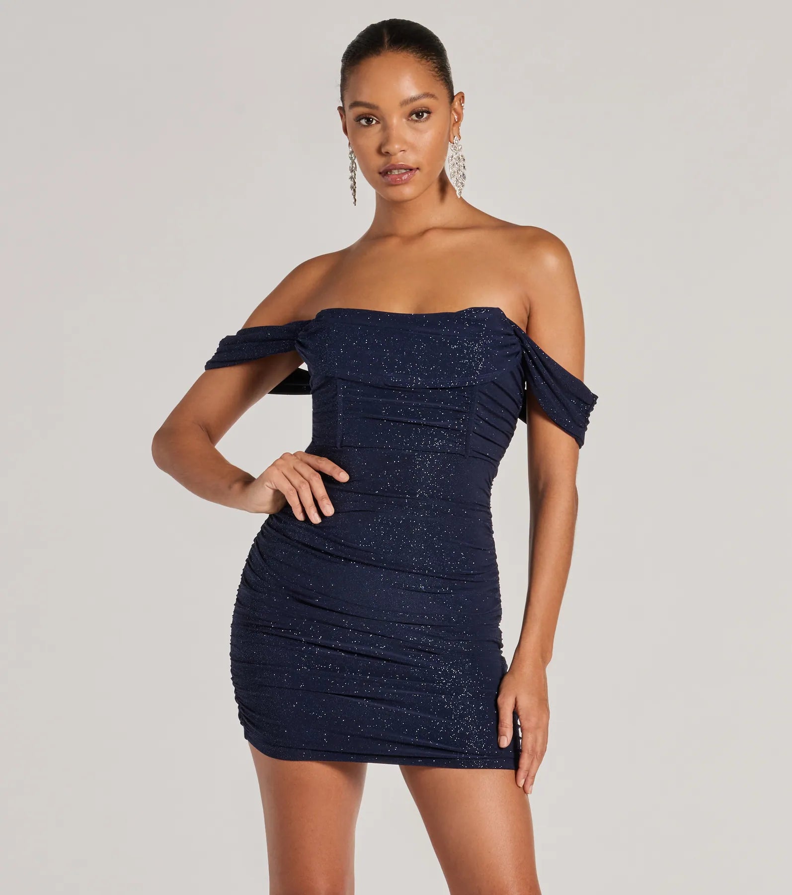 Best necklaces and pendants with minimalist pendants for a sleek, understated look-Glimmer Babe Glitter Off-The-Shoulder Mini Dress