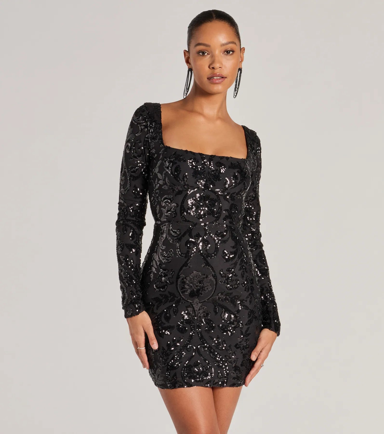 Best necklaces and pendants for everyday wear with minimalist designs-Janine Lace-Up Long Sleeve Bodycon Sequin Mini Dress