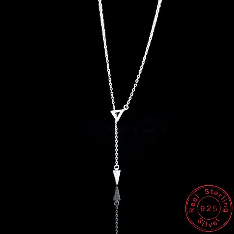 Necklaces and pendants with sun and moon motifs for a celestial-inspired design-925 Sterling Silver Triangle Zircon Adjustable Collarbone