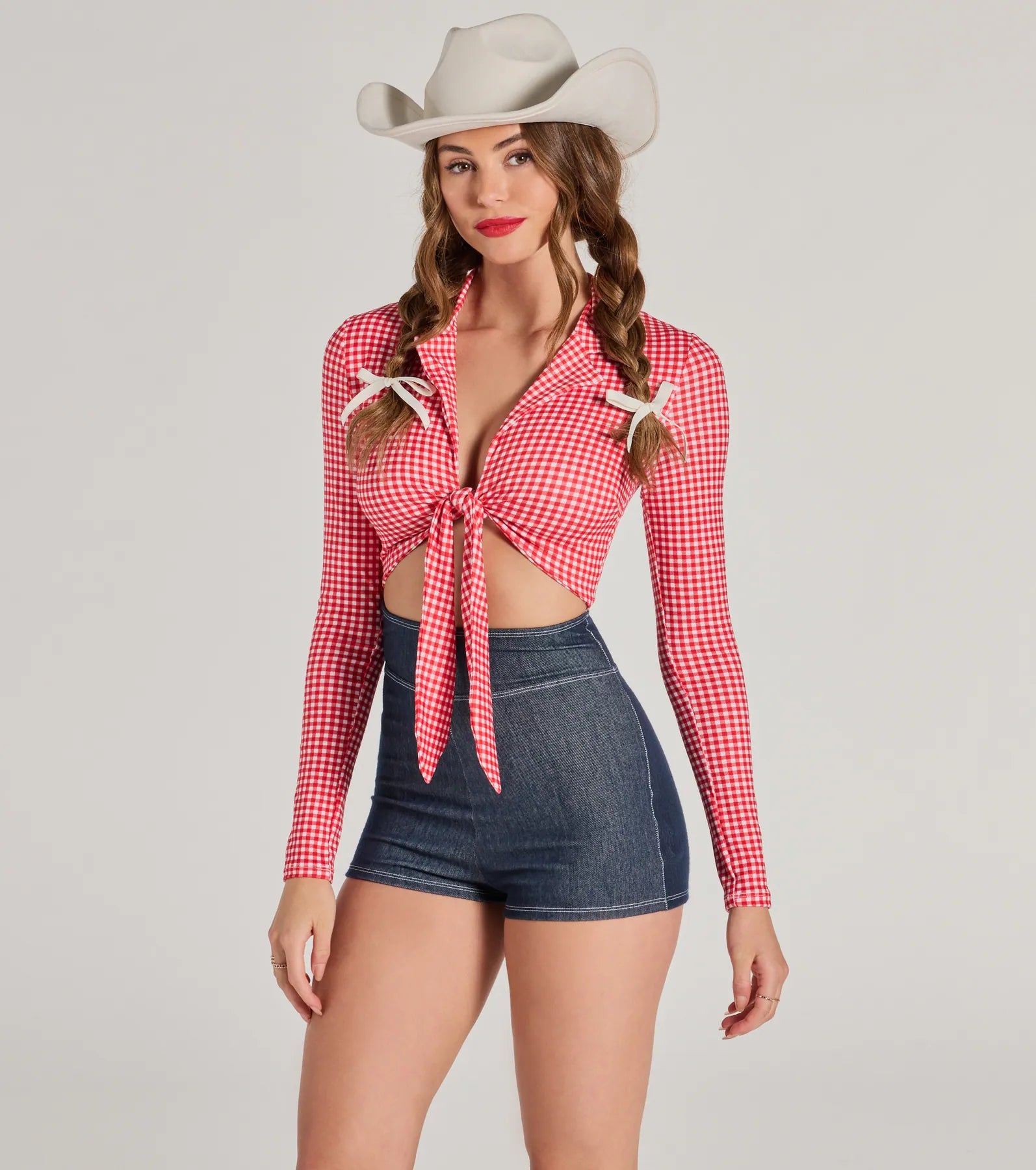 Personalized necklaces and pendants with name engravings for a custom touch-Rodeo Cowgirl Gingham Tie-Front Romper